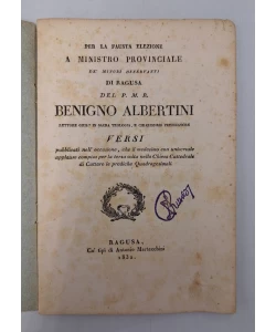 Per la fausta elezione a Ministro provinciale de' minori osservanti di Ragusa
