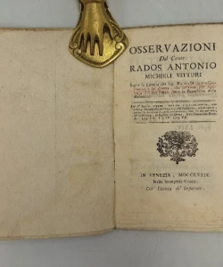 Osservazioni Del Conte Rados Antonio Michieli Vitturi Sopra la Lettera del Sig. Pietro Nutrizio Grisogono a lui diretta, che servono per Apologia del suo Saggio sopra la Repubblica della Dalm