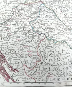 Zemljovid Mađarske, Transilvanije, Slavonije, Hrvatske, Vlaške, Bosne, Srbije i Bugarske - Royáume de Hongrie, Principauté de Transilvanie, Sclavonie, Croatie, et partie de la Principauté de