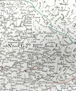 Zemljovid Mađarske, Transilvanije, Slavonije, Hrvatske, Vlaške, Bosne, Srbije i Bugarske - Royáume de Hongrie, Principauté de Transilvanie, Sclavonie, Croatie, et partie de la Principauté de