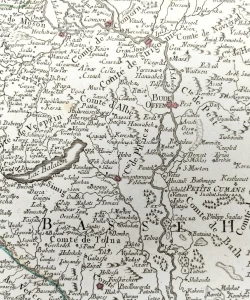 Zemljovid Mađarske, Transilvanije, Slavonije, Hrvatske, Vlaške, Bosne, Srbije i Bugarske - Royáume de Hongrie, Principauté de Transilvanie, Sclavonie, Croatie, et partie de la Principauté de