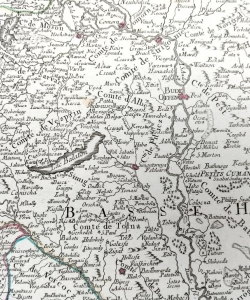 Zemljovid Mađarske, Transilvanije, Slavonije, Hrvatske, Vlaške, Bosne, Srbije i Bugarske - Royáume de Hongrie, Principauté de Transilvanie, Sclavonie, Croatie, et partie de la Principauté de