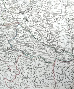 Zemljovid Mađarske, Transilvanije, Slavonije, Hrvatske, Vlaške, Bosne, Srbije i Bugarske - Royáume de Hongrie, Principauté de Transilvanie, Sclavonie, Croatie, et partie de la Principauté de